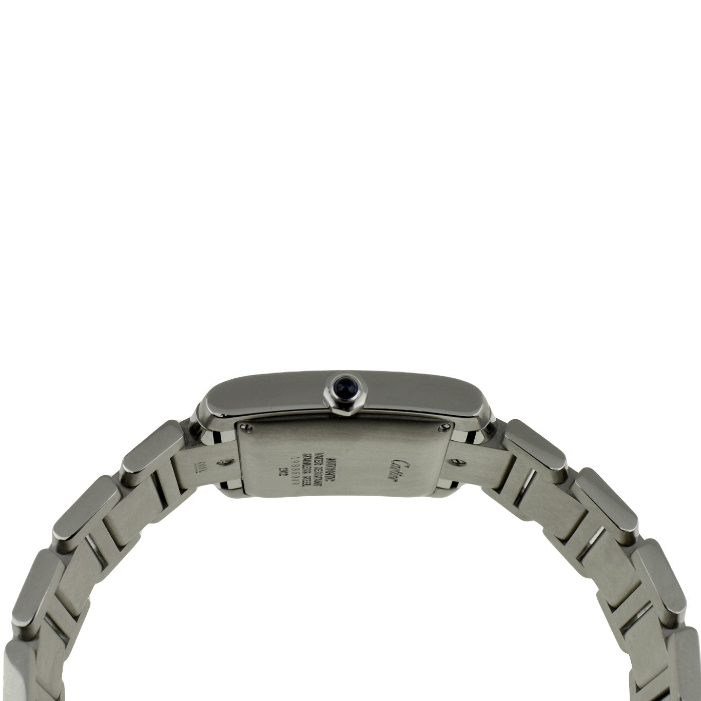cartier tank francaise square dial white face on stainless steel bracelet with sapphire crown