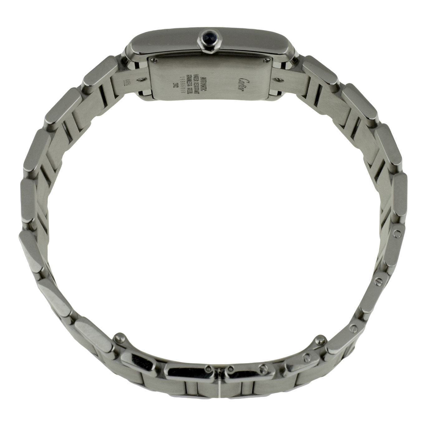 cartier tank francaise square dial white face on stainless steel bracelet with sapphire crown