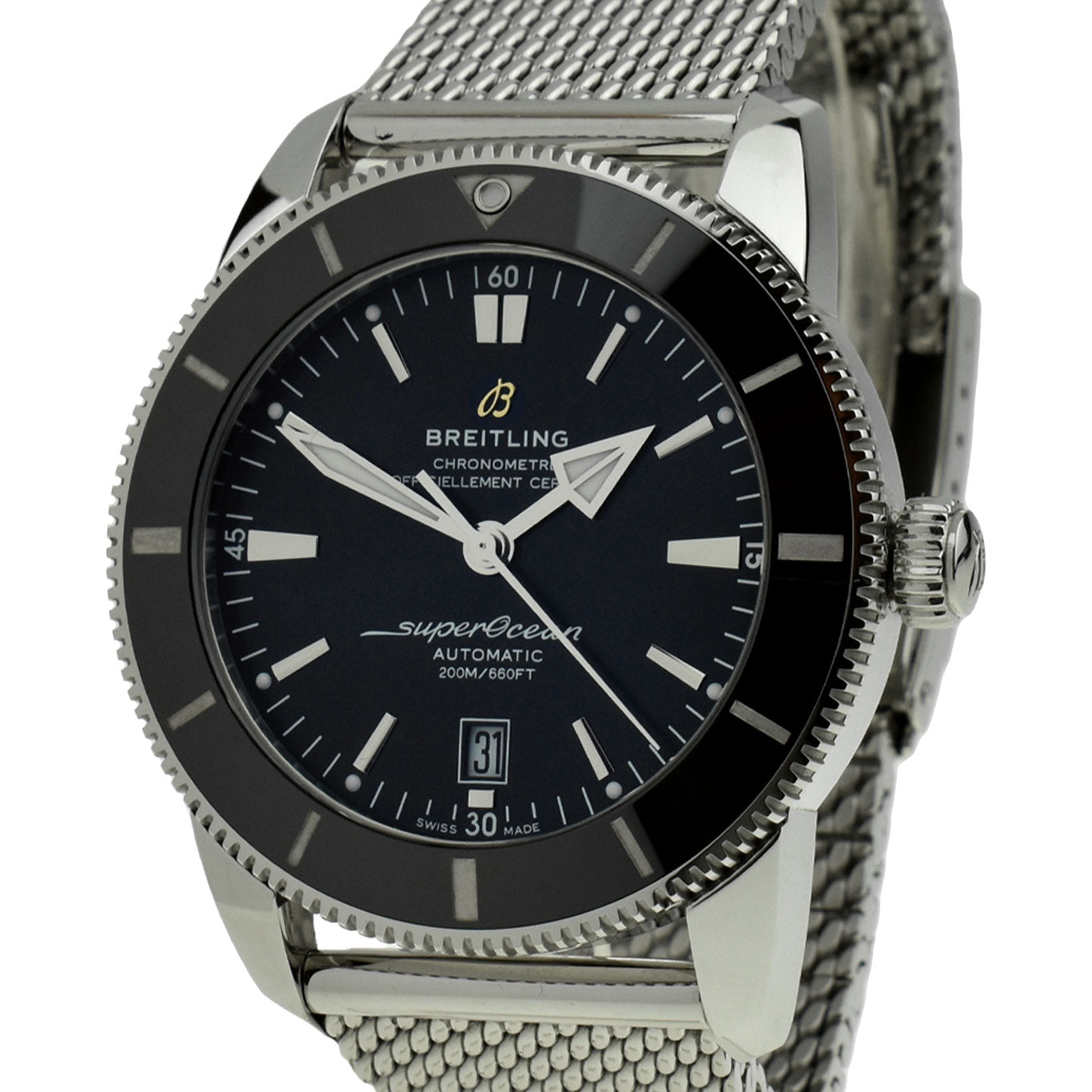 breitling superocean heritage 46 stainless steel watch with black dial