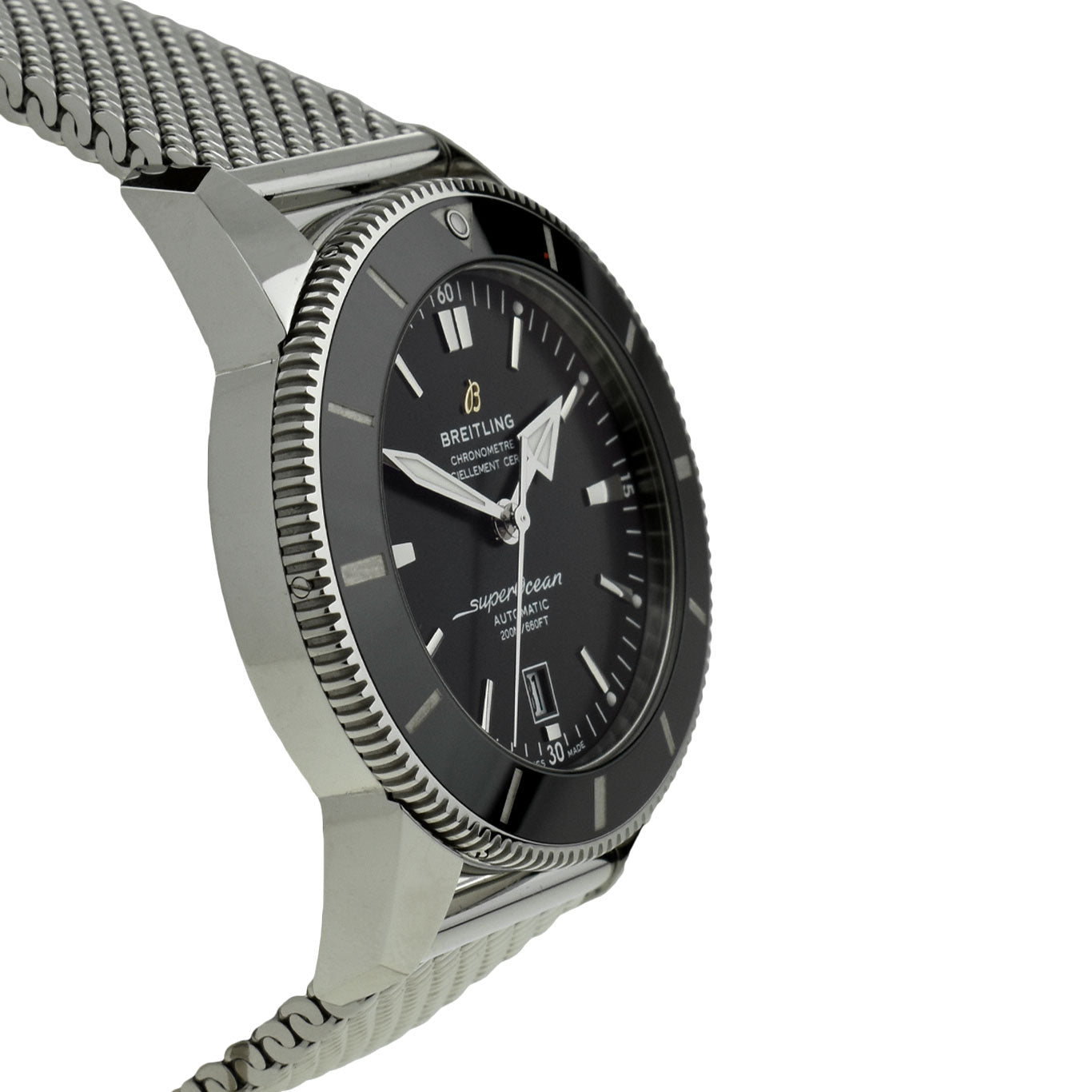 breitling superocean 46 with black bezel and steel bracelet