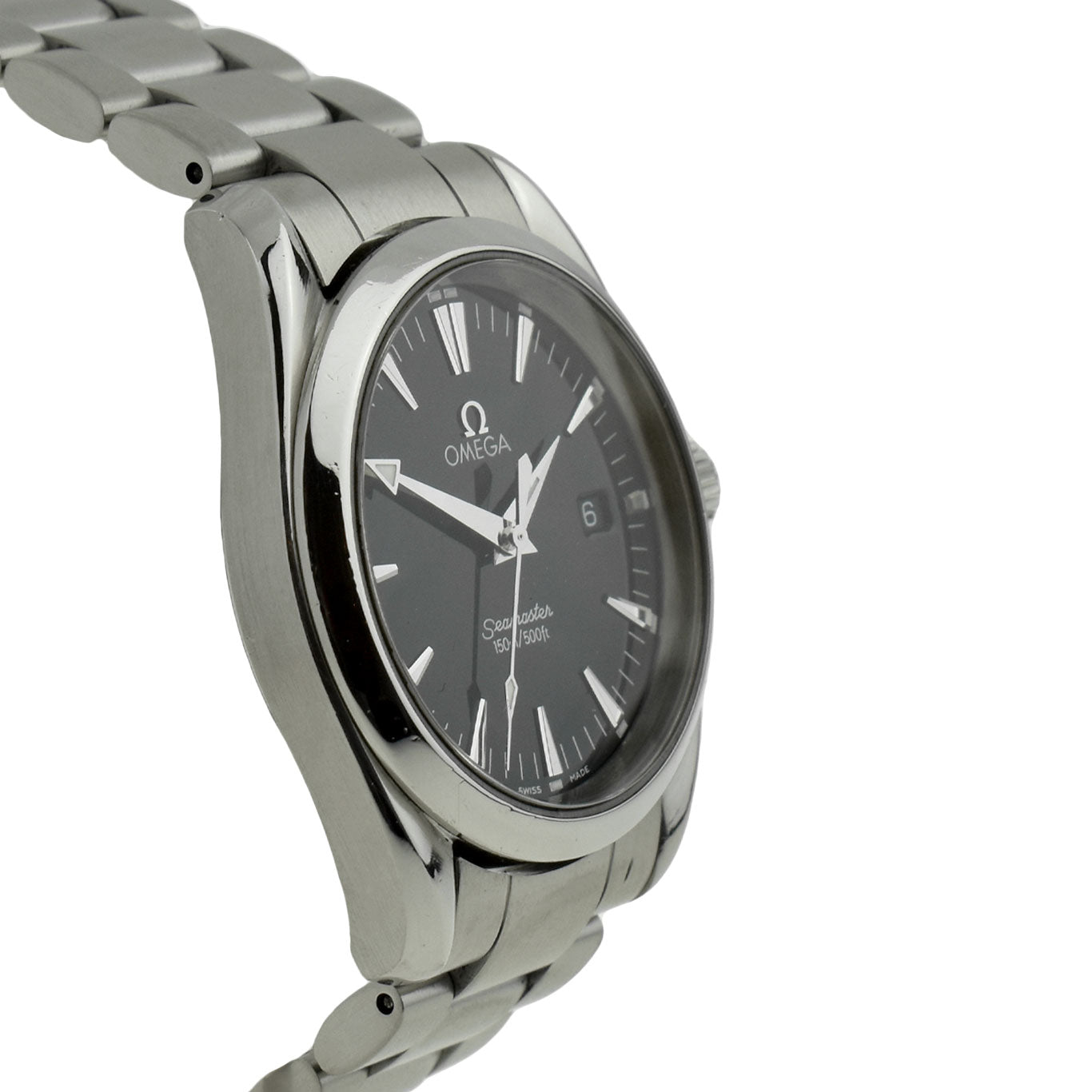 omega seamaster aqua terra stainless steel wristwatch with black dial