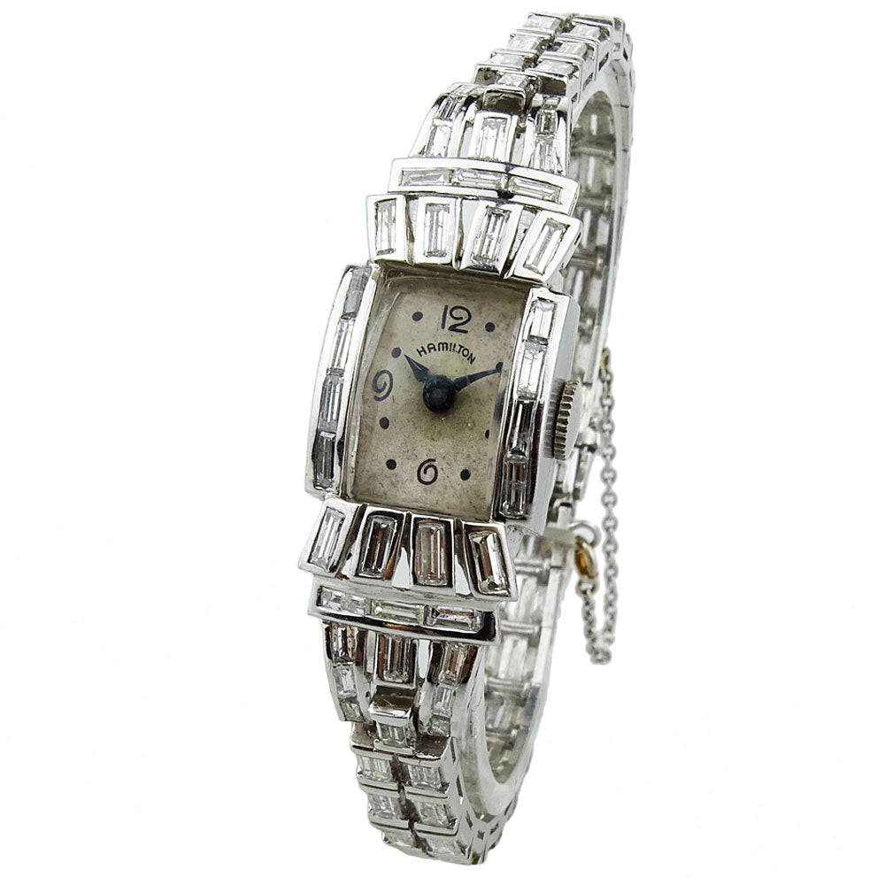 Hamilton Ladies Platinum & Diamond Art Deco Style Cocktail Watch