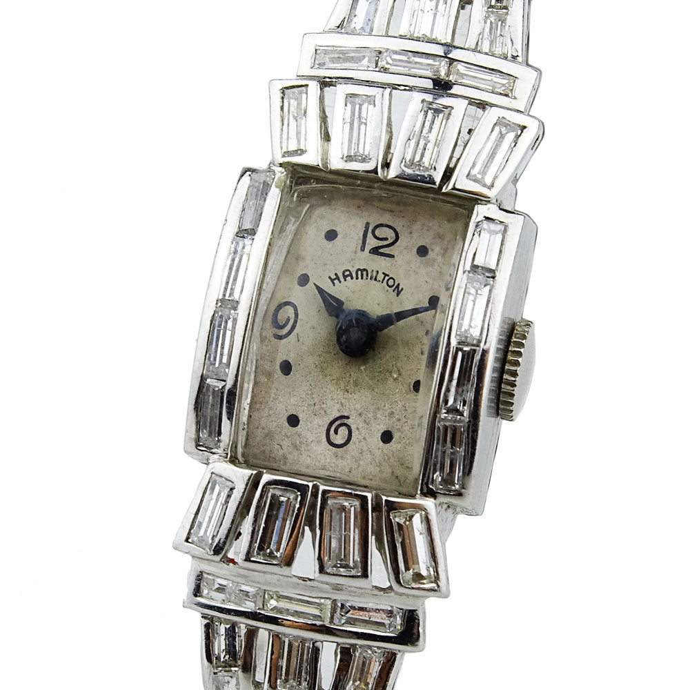 Hamilton Ladies Platinum & Diamond Art Deco Style Cocktail Watch
