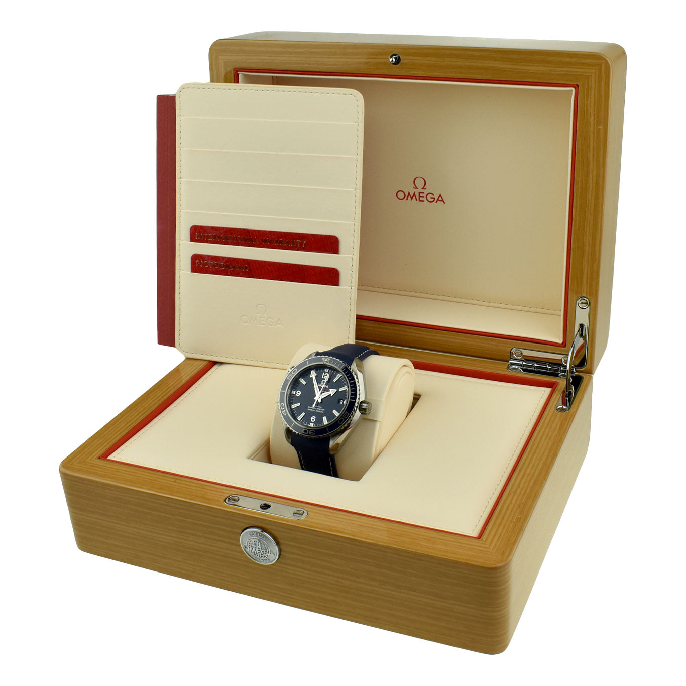 omega seamaster planet ocean in box with original warranty card and instruction booklet