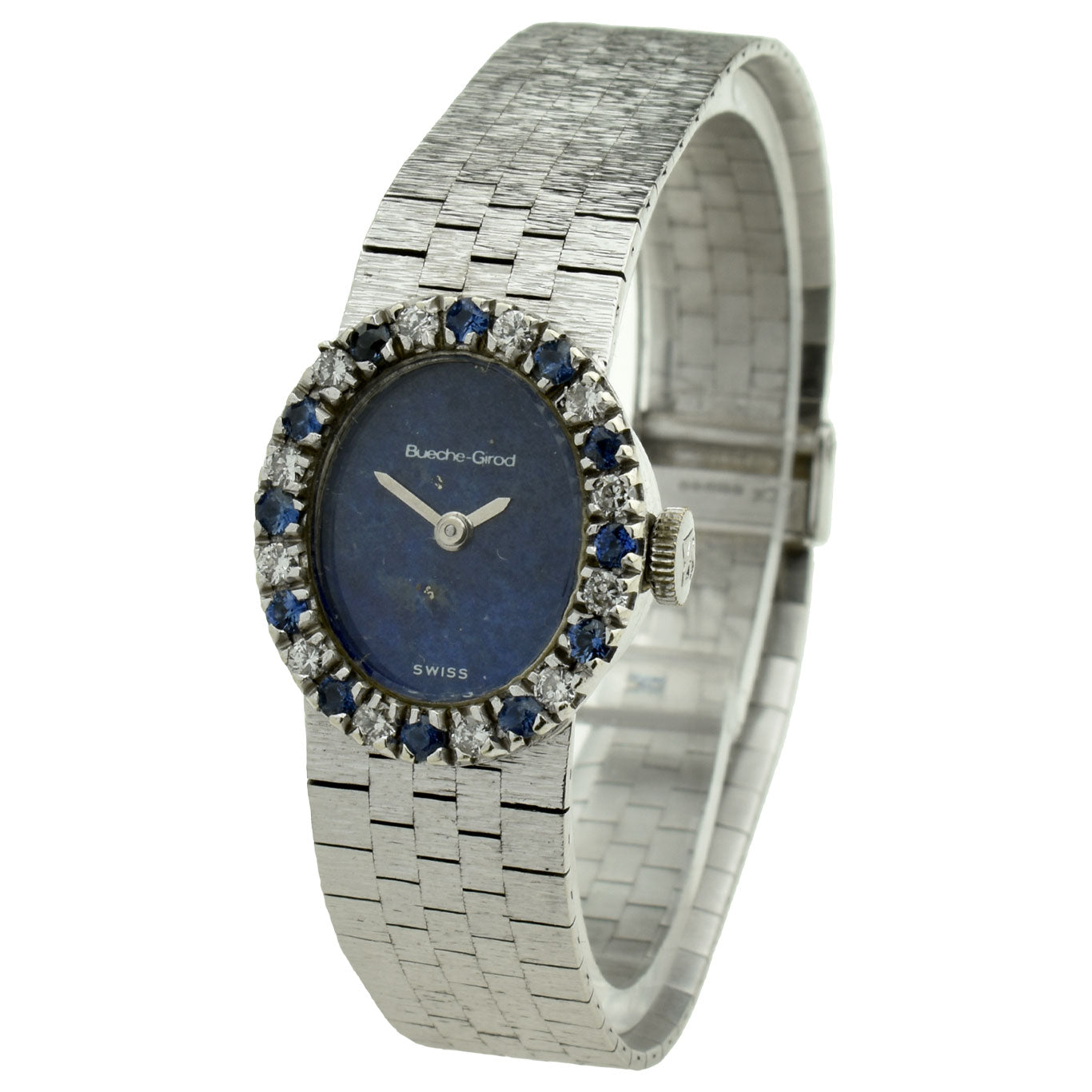Bueche-Girod 9ct White Gold Diamond & Sapphire Mechanical Wristwatch