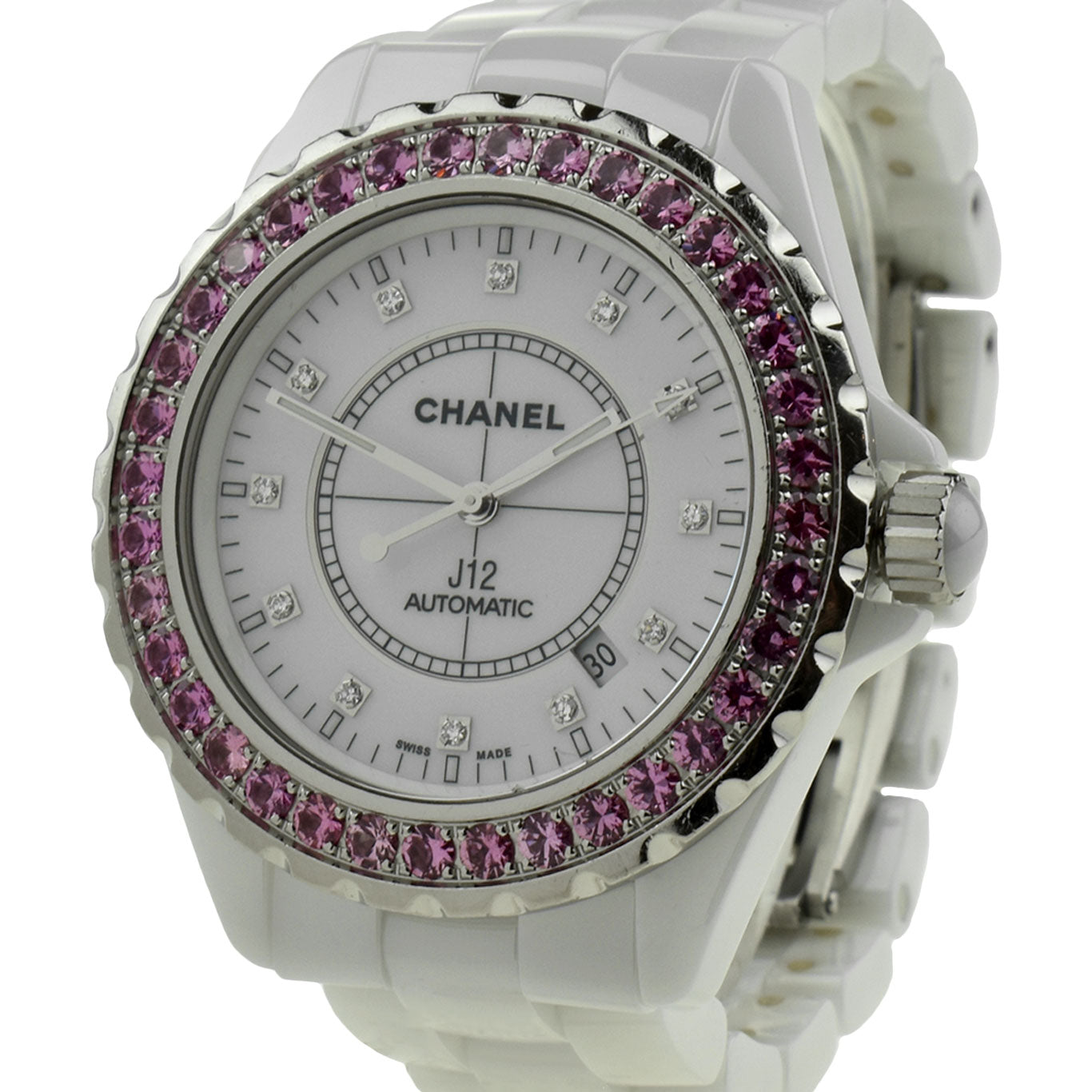 Chanel J12 41 Ceramic Pink Sapphire Bezel H2011