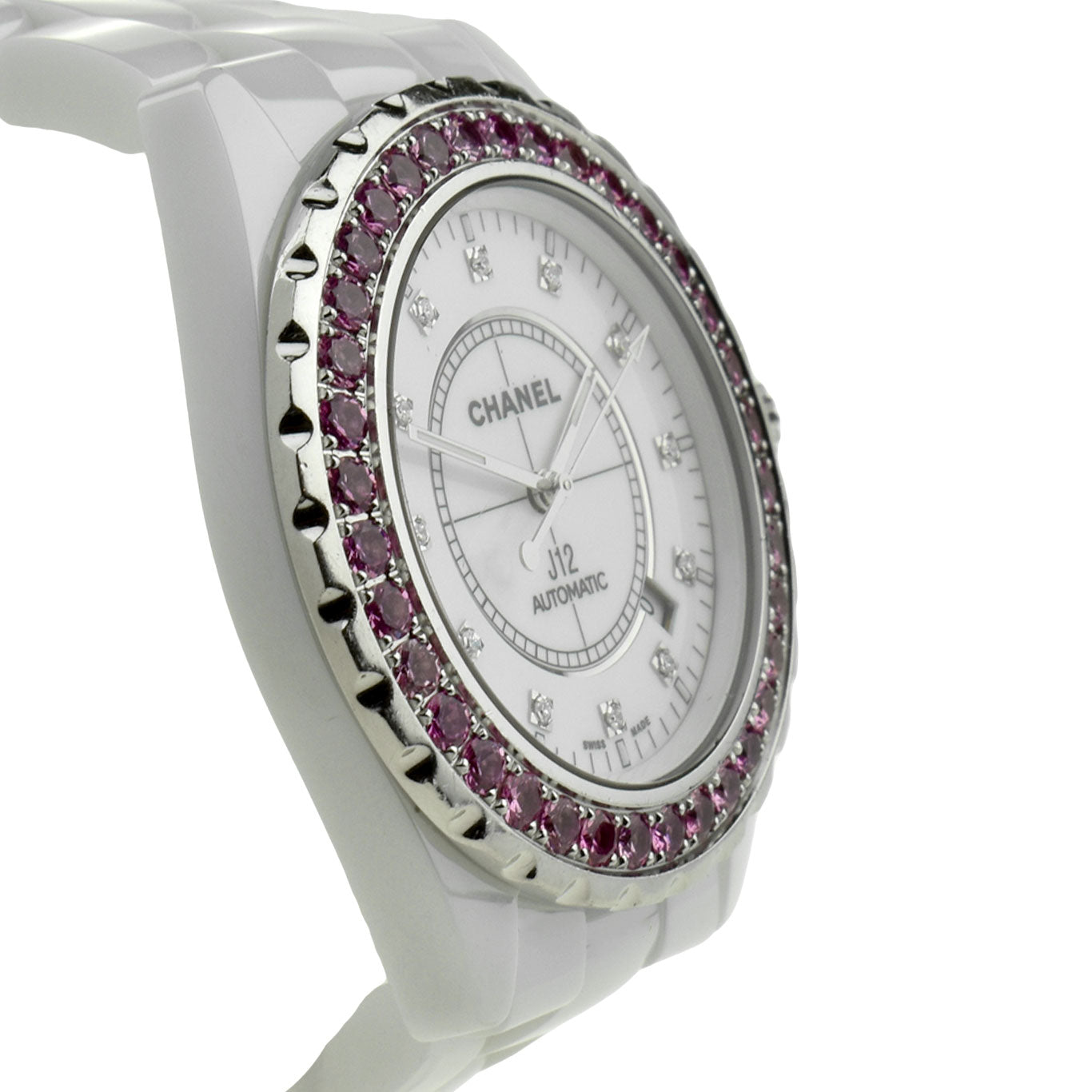 Chanel J12 41 Ceramic Pink Sapphire Bezel H2011