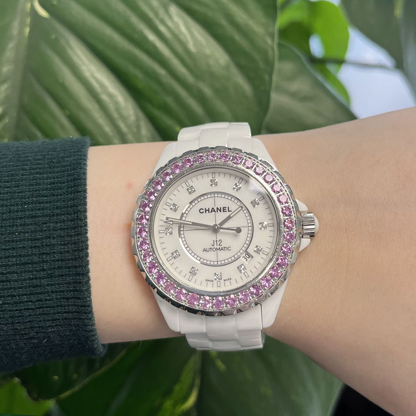 Chanel J12 41 Ceramic Pink Sapphire Bezel H2011