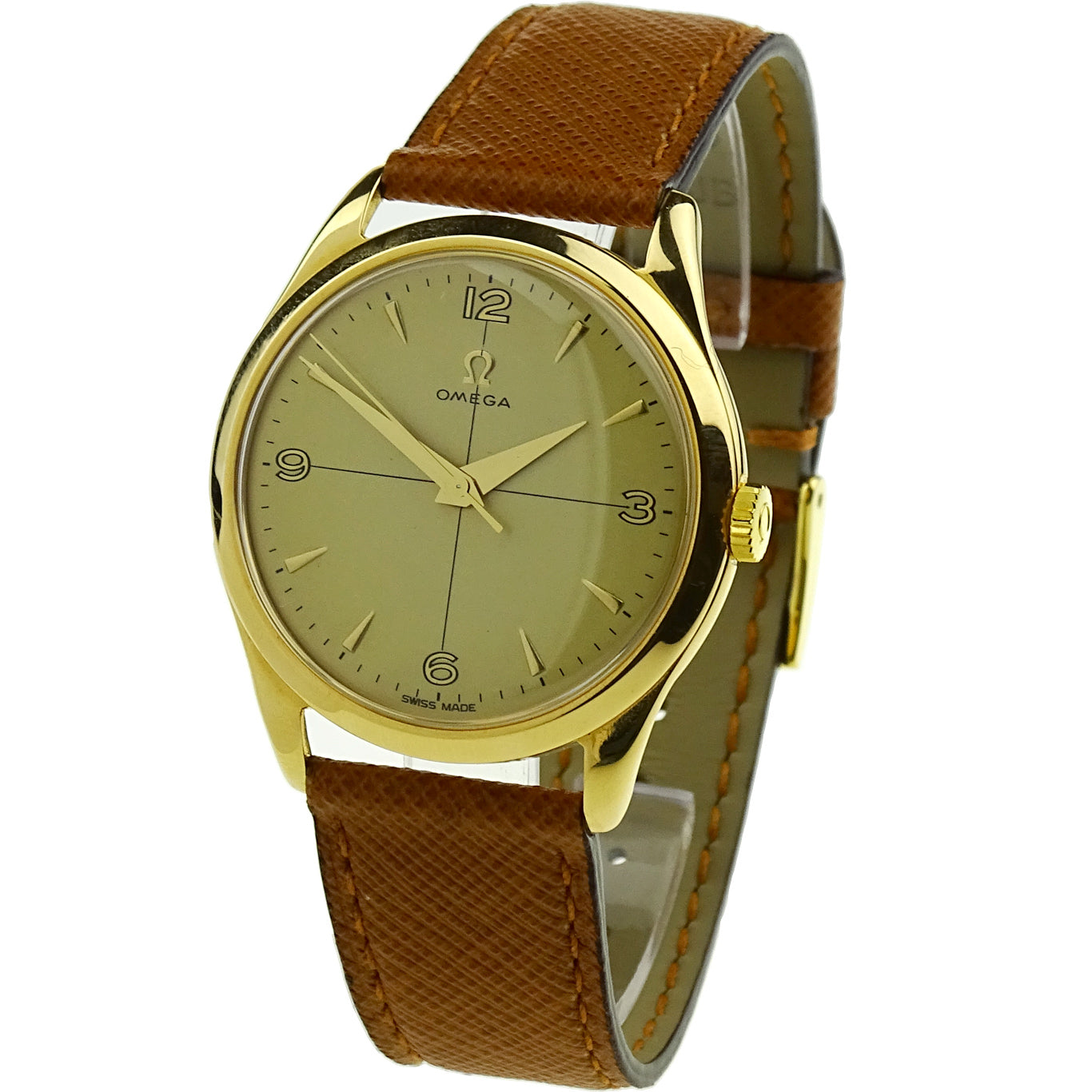 Omega Vintage 18k Gold Mechanical Oversize