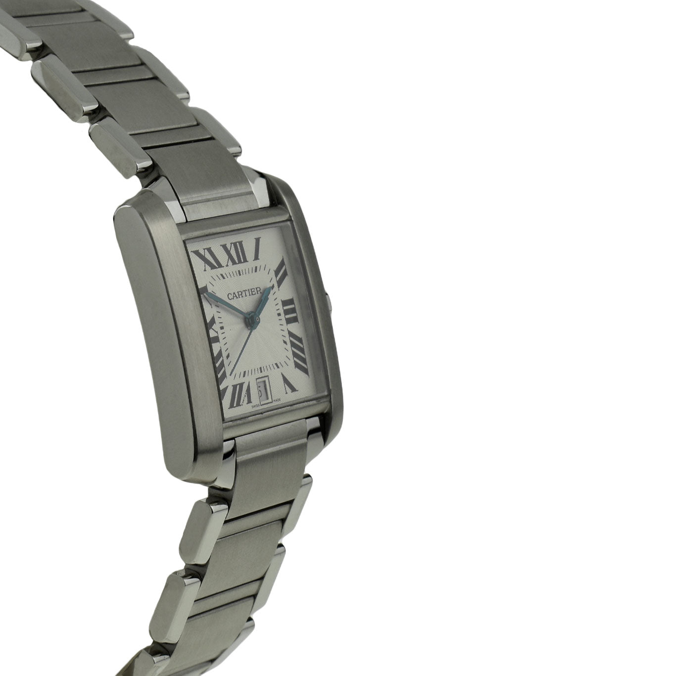 cartier tank francaise square dial white face on stainless steel bracelet
