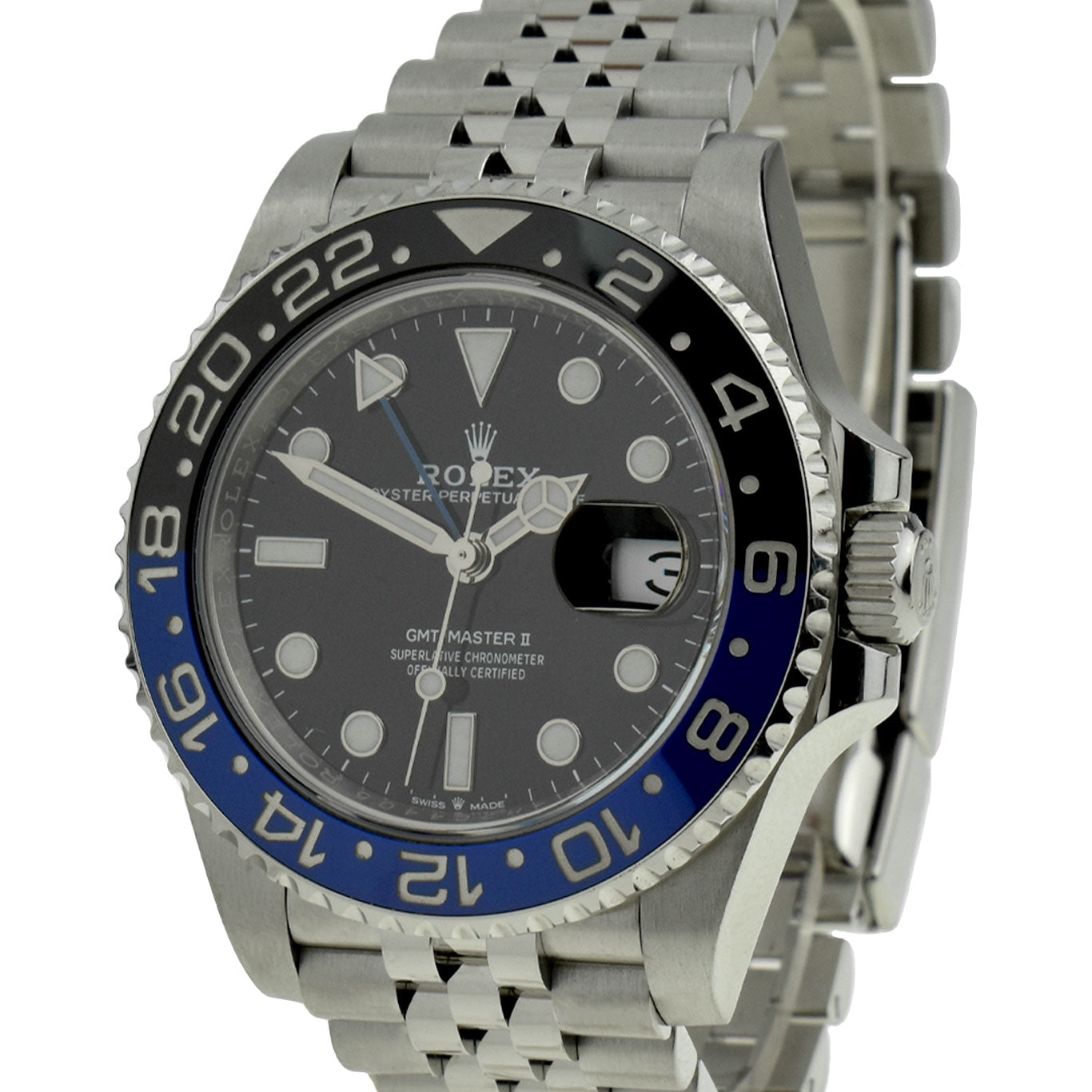 rolex gmt master ii 2 black and blue bezel stainless steel case on jubilee bracelet