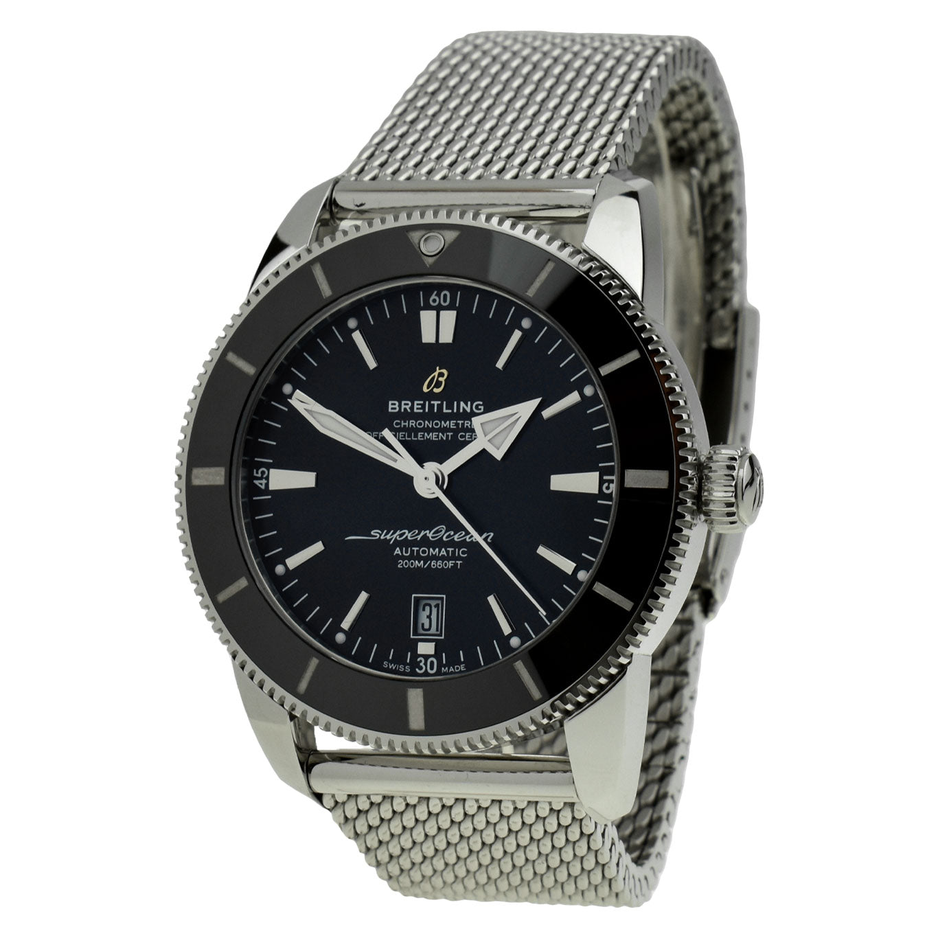 breitling superocean heritage 46 stainless steel watch with black dial