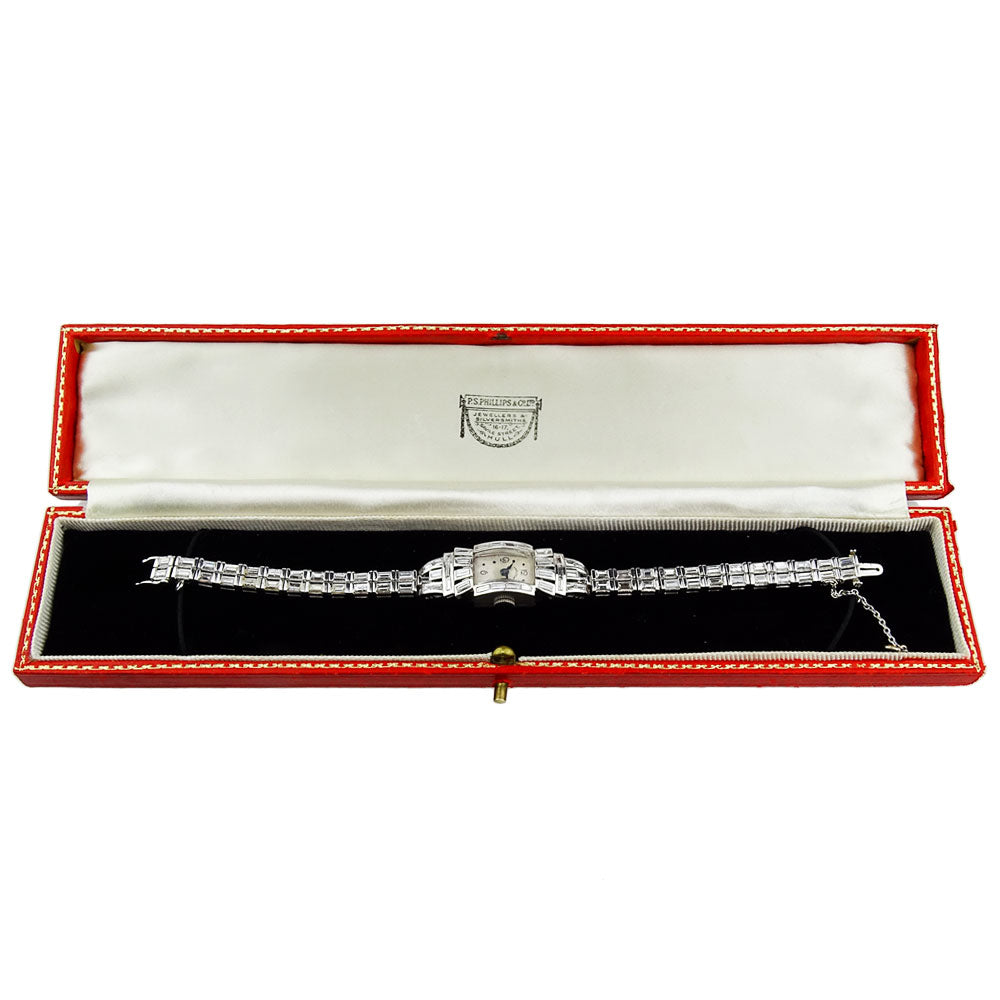Hamilton Ladies Platinum &amp; Diamond Art Deco Style Cocktail Watch