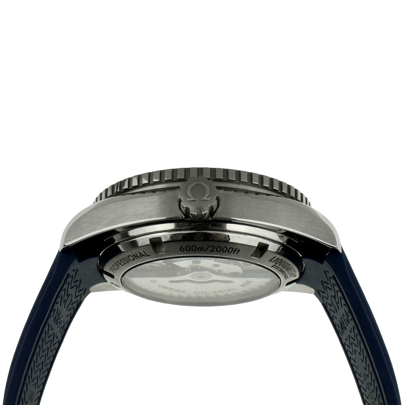 omega seamaster planet ocean gents stainless steel watch on strap with screwdown crown