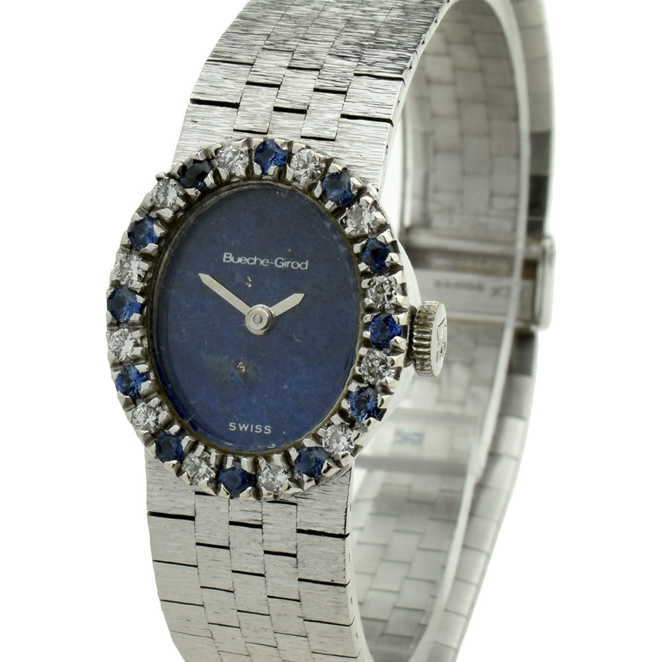 Bueche-Girod 9ct White Gold Diamond &amp; Sapphire Mechanical Wristwatch