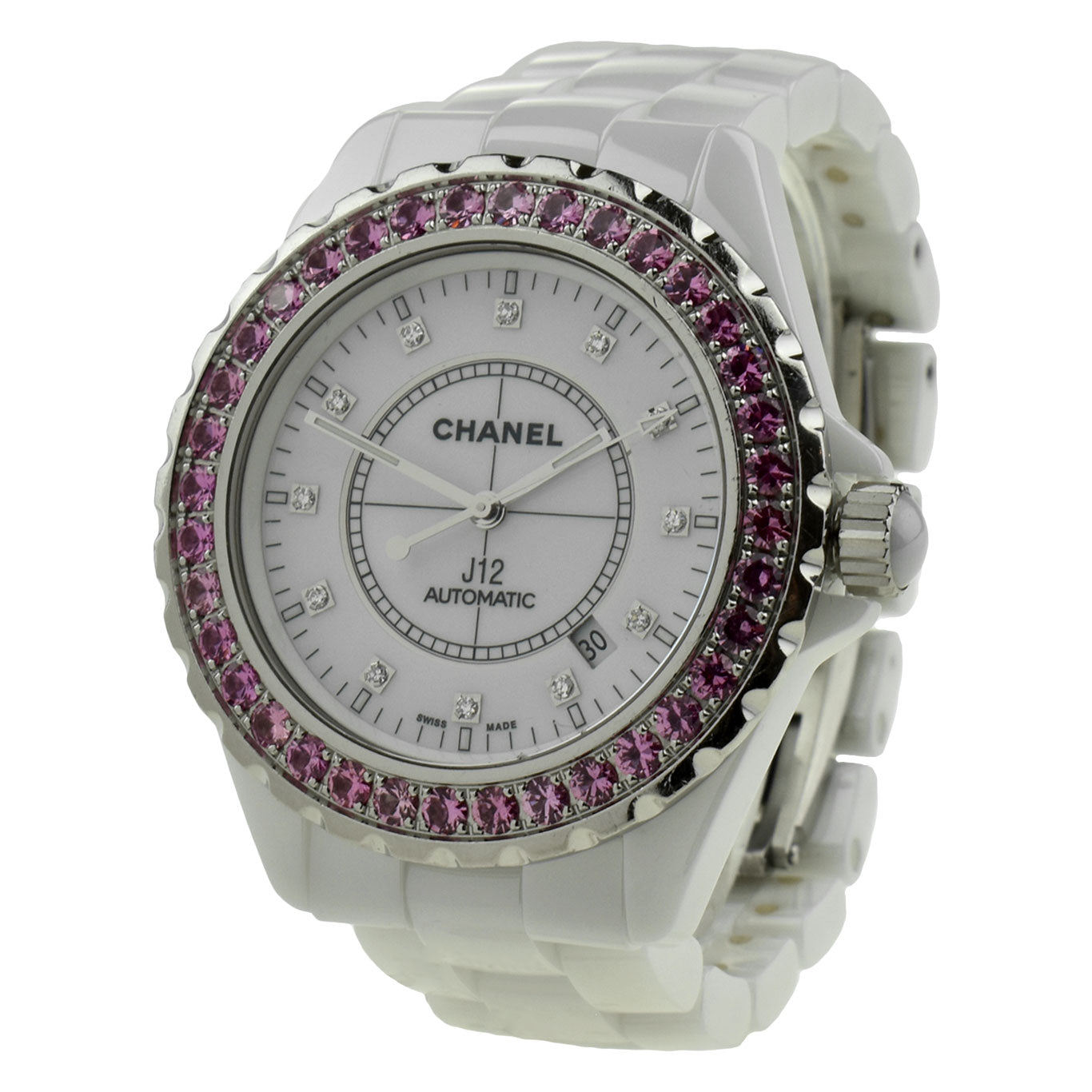 Chanel J12 41 Ceramic Pink Sapphire Bezel H2011