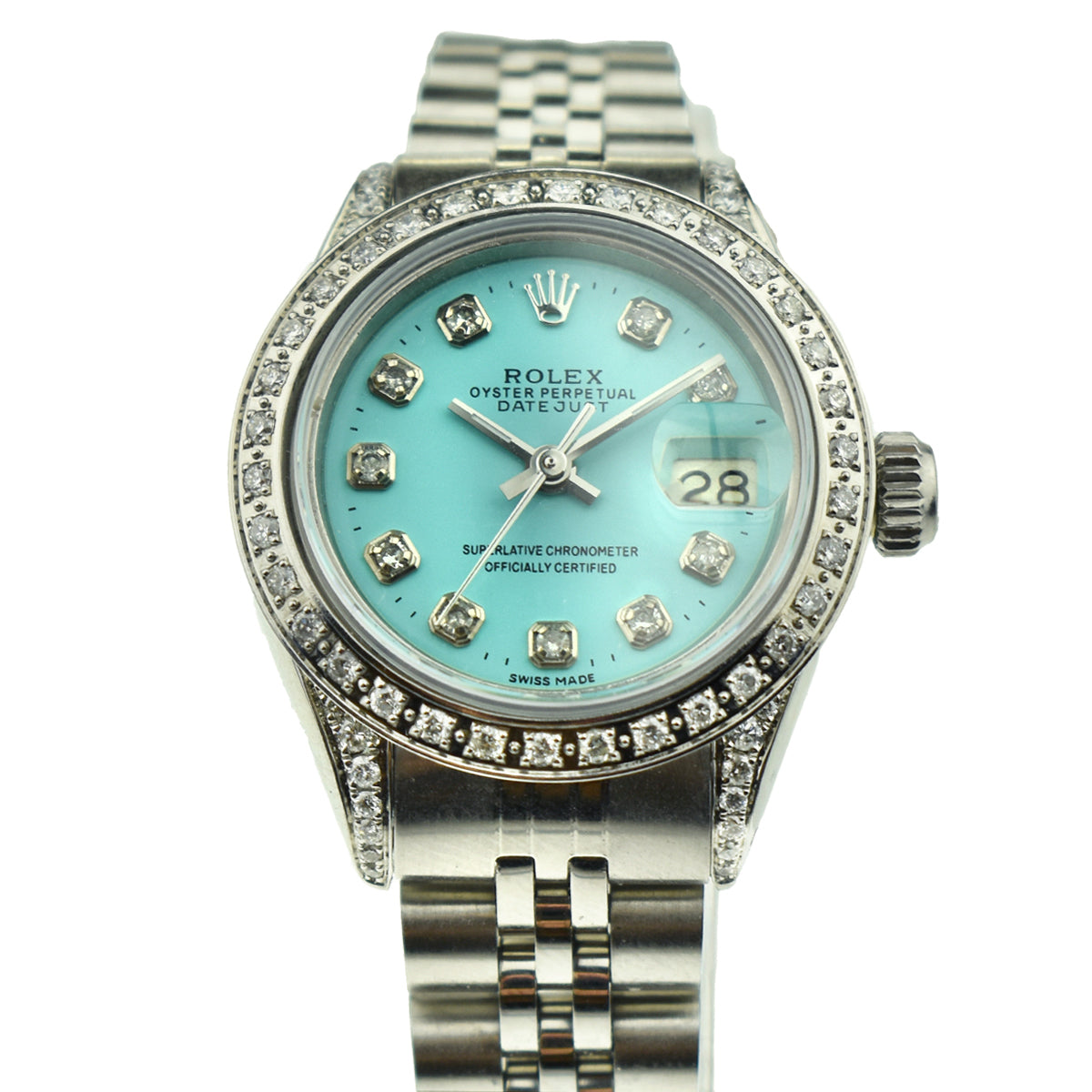 Rolex Datejust Diamond Bezel & Shoulders Aquamarine Mother Of Pearl Dial