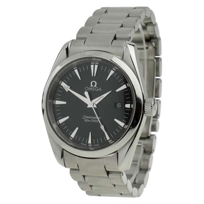 omega seamaster aqua terra stainless steel wristwatch with black dial