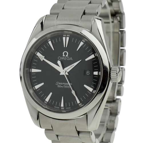 omega seamaster aqua terra stainless steel wristwatch with black dial