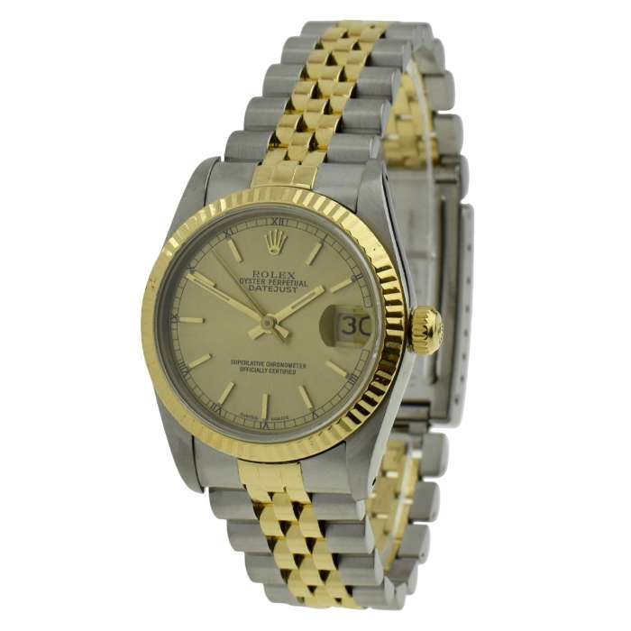 Rolex watch Datejust champagne gold batons at Parkers Jewellers